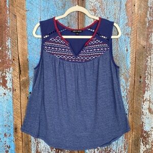 Cable & Gauge Blue Embroidered Tank Top